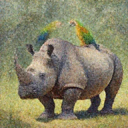 cross between parrot and rhinoceros, digital art, oil painting victo ngai
