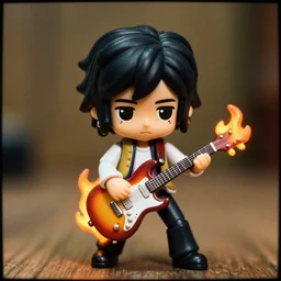 jimi hendrix as nendoroid! with guitar on fire, 8 k hd dof, kodak film,