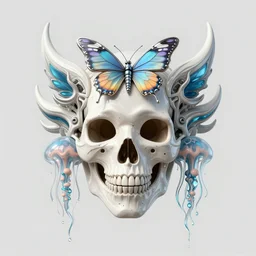 absolutely centered symmetrical biomechanical mask of a demon space by Roberto Ferri. beautiful princess. human skull jellyfish butterfly phoenix head. burning water. intricate artwork by Tooth Wu and wlop and beeple and dan mumford and greg rutkowski. halo. octane render, cinematic, hyper realism, octane render, 8k, depth of field, bokeh. iridescent accents