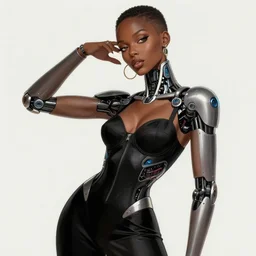 portrait of an absurdly beautiful, graceful, sophisticated, fashionable black cyberpunk mechanoid gravure idol, hyperdetailed illustration by irakli nadar, alek wek, matt wisniewski style, intricate linework, dark skin, neon jellyfish headdress, intricate ivory carved ruff, unreal engine 5 highly rendered, global illumination, radiant light, detailed and intricate environment
