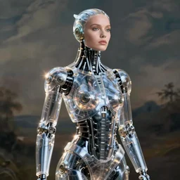 portrait photo of cybernetic exoskeleton human, transparent body, fashion photography,