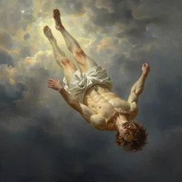 Icarus falling from the sky, dramatic light, highly detailed, digital painting, artstation, concept art, sharp focus, illustration, art by artgerm and greg rutkowski and alphonse mucha