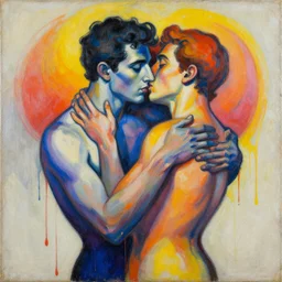 a man being overcome by love conciseness, psychedelic dripping colors, detailed painting by painting by man ray