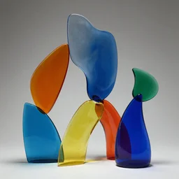 abstract sculptures made of vividly colourful glass, by barbara hepworth, trending on artstation.