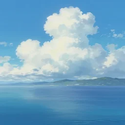 a peaceful sea with comfortable clouds ， makoto shinkai style 。 － n 6