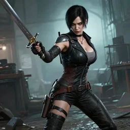 jill from resident evil fighting nemesis with a sword