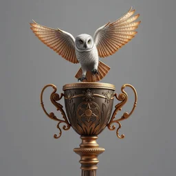 a trophy with flying owl on the top, 3 d render, max details, 8 k resolution, intricate art nouveau, lighting, by octane render. ami ami.