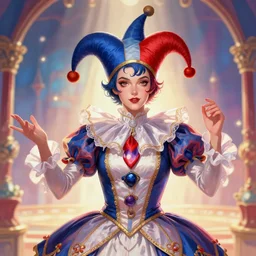 award winning digital portrait of a feminine attractive male jester at a magnificent circus, male art by sakimichan of hisoka, beautiful circus themed background with soft colors and lights, trending artstation, digital art, aesthetic, bloom, intricate, elegant, sharp focus, digital illustration, highly detailed, octane render, digital painting, concept art, artgerm, fantasy, masterpiece, by lisa buijteweg and sakimichan
