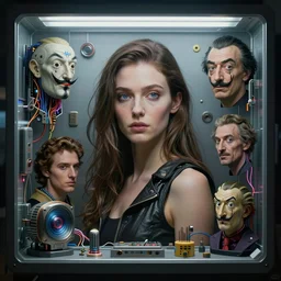 beauty woman, full pallet image, blade runner artifacts, electronic case display, cyberpunk tech, ultrarealistic, futuristic style, three point lighting, dramatic lighting, electrical details, high details, 4 k, 8 k, best, accurate, trending on artstation, artstation, photorealism, ultrarealistic, digital painting, style of peter mohrbacher, caravaggio, dali, boris vallejo, hajime sorayama