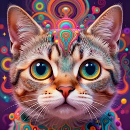 psychedelic 6 0 s portrait of funny giant cute eyes kitten, intricate abstract. intricate artwork, by tooth wu, wlop, beeple, dan mumford. concept art, octane render, trending on artstation, greg rutkowski very coherent symmetrical artwork. cinematic, key art, hyper realism, high detail, octane render, 8 k, iridescent accents
