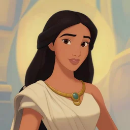 portrait of pocahontas from disney as athena, pixar, rossdraws, matte painting, artstation, on stylized background, masterpiece, highly detailed