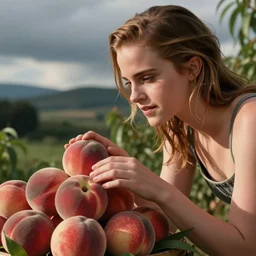 emma watson touching her peaches to see if they are ripe