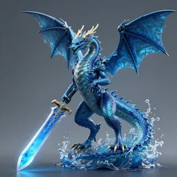 the soul of a water dragon being released by a blue elemental sword, octane render, unreal engine, cryengine, 3D, !!!award-winning!!!