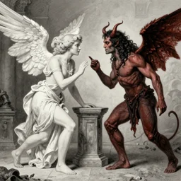 an angel and a demon discuss the future of humanity by raymond swanland, highly detailed