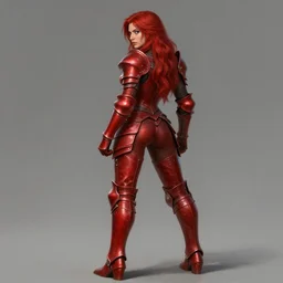 Female paladin, dnd, d&d, leggins, red skintight leather armor, red hair, looking from behind, visible face, detailed face, high fantasy, matte painting, by wlop