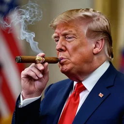 a high quality photo of donald trump smoking a cigar, ultra realistic, cgsociety, award winning photograph
