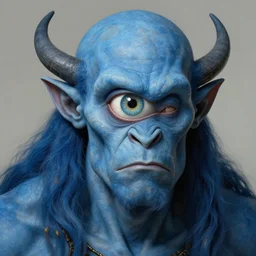 one-eyed single-eyed blue-skinned Polyphemus Cyclops concept art with one huge eye. Extremely high detail, details, realistic, solo, masterpiece, full-face portrait, art by Arthur Rackham, Muzinabu, Johann Tischbein