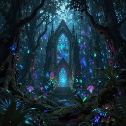 neo-gothic bioluminescent woodland details, Afrofuturism vaporwave style, moody volumetric lighting, digital arts, 8K
