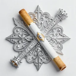 A photo of a cigarette which is showy, pretentious, bombastic ostentatious, fancily decorated flamboyant, ornamented, flashy flash elegant, opulent, fancy, overdone, gaudy, lavish, decorated, profuse, sumptuous, opulent, decorative, busy, grandiose cigarette!!!!!!!!