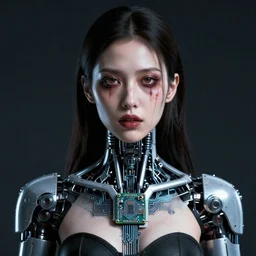 grainy photo of an ugly woman, wearing bionic implants, cyborg!! criminal, (((((high tech, circuit boards)))))
