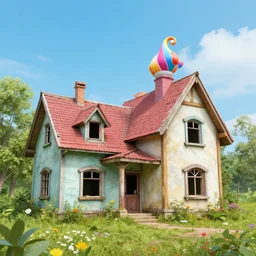 photo of abandoned houses : 2 whimsical fairy wonderland vibrant colors candyland wonderland : 4 gouache swirls detailed art beeple, by thomas kinkade