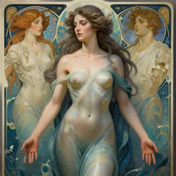 goddess of the ocean, accurate anatomy, only two hands, highly detailed, digital painting, artstation, concept art, smooth, sharp focus, illustration, Unreal Engine 5, 8K, art by Ross Tran and greg rutkowski and alphonse Mucha and michelangelo