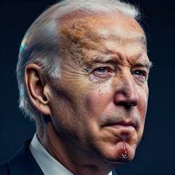 portrait of a sad, crying tears, intricate, abstract, joe biden saliva drooling, concept art, octane render, deviantart, cinematic, hyperrealism, iridescent accents, portrait photograph, nikon