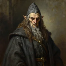 A wizard. He has a very menacing expression. he wears robes. Award winning oil painting by Thomas Cole and Wayne Barlowe. Highly detailed