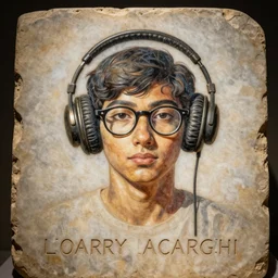 photo of a person in glasses and headphones inscribed on the wall of a tomb in egypt, historical, artifact, marble, stone, national geographic, relic