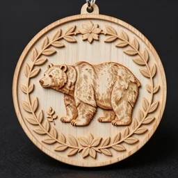 beautiful decorative ornament with a spirit bear and leaves decorative design, classical ornament, bilateral symmetry, highly detailed etching, wood carving