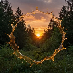 landscape forest sunset splash art graphic design color splash high contrasting art, fantasy, highly detailed, rule of thirds art by vincent van gogh and hokusai and utagawa and ohara koson