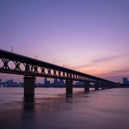 a photo of wuhan, river, bridge, sunset, purple sky, cinematic, 8 k, highly - detailed