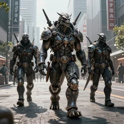 sci - fi monster hunters, walking in shinjuku, hyperdetailed, art by liam sharp
