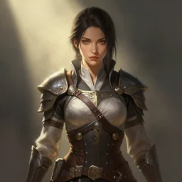 female warrior girl, beautiful face, rule of thirds, intricate outfit, spotlight, by greg rutkowski, by jeremy mann, digital painting