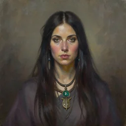 portrait a female shaman wizard, painting by jeffrey catherine jones