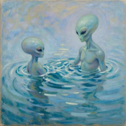 water wave flow alien by karel thole and claude monet, oil on canvas 💦