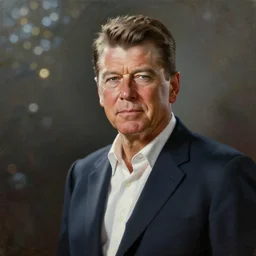 a beautiful oil painting of ronald reagan, bokeh, in the style of delphin enjolras, ultrarealistic, dynamic lighting, artstation, hyper realism.