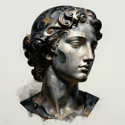 epic concept art. abstract female face silhouette mixing with black and color liquid fluid. abstract sculpture. art deco swirls. masterpiece by michelangelo. concept art, matte painting. greg rutkowski, victo ngai
