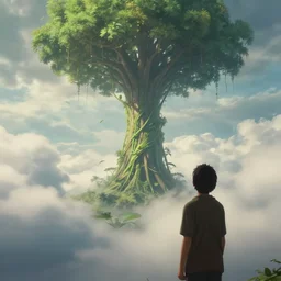 looking up at a giant beanstalk fading into the clouds, matte painting