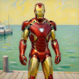 painting of ironman in the style of bonnard pierre, green / yellow tones