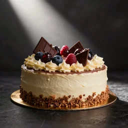 Berry cake with vanilla, cream and chocolate decor