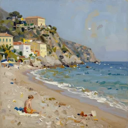 impasto painterly sketch, in rich glossy oil paint of a beautiful italian beach scene, claire tabouret