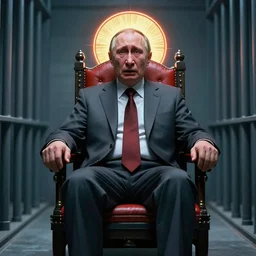 shocked crying putin on electric chair, prison, justice, hyper - realistic, sharp focus, depth of field, hyper - detailed visionary art, symmetric, hell, holy halo, dramatic ambient lighting, high detail, vibrant colors, the thing 1 9 8 2
