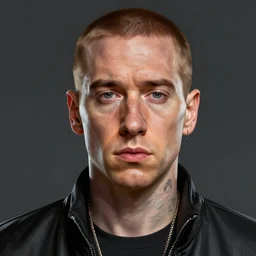 “ portrait of eminem by greg rutkowski, highly detailed portrait, scifi, digital painting, artstation, concept art, smooth, sharp foccus ilustration, artstation hq ”