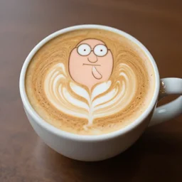 peter griffin. latte art. professional food photography.