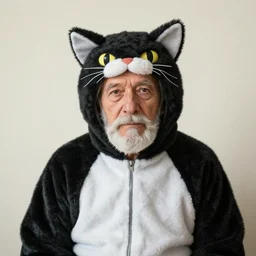 old man in a cat costume