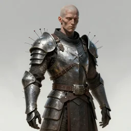 a disfigured warrior with no helmet and medical needles sticking out all over their armor, concept art, trending on artstation, 4k