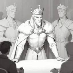 highly detailed 2 d contemporary digital illustration, contourless, well shaded, high fantasy character design of [ [ [ king arthur ] ] ] leaning over a table, by eldar velikhanov, adam lee and walt disney, trending on artstation