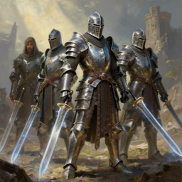 ancient slavic knights wearing high - tech armor and plasma blades!!!, slavic!!!, sci - fi!!!, hyperrealistic, highly detailed, cinematic, volumetric sunlight, beautiful, cgssociety, artstation, 8 k, oil painting by greg rutkowski, by artgerm, by wlop