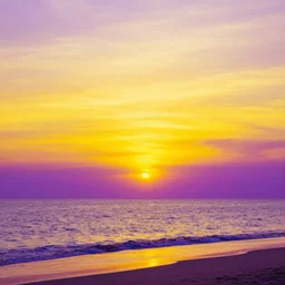 vibrant beach yellow purple horizon sunset digital art
